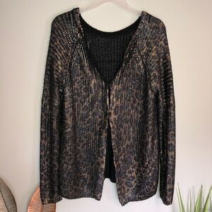 OUI Black Gold Animal Print Long Sleeve Cardigan